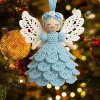 Christmas Crochet Angel Ornament Craft Kit - Cute Soft Knitted Yarn Pendant, Complete DIY Decor Set for Christmas Tree, Handmade Accessories for Personalized & Wall Decor, Light Blue, 5.91in