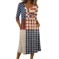 thumbnail image 2 of Summer Dresses for Women 3/4 Sleeve V-Neck Button Down Patriotic American Flag A-Line Midi 4th of July Travel Cruise Outfits with Pockets, 2 of 7