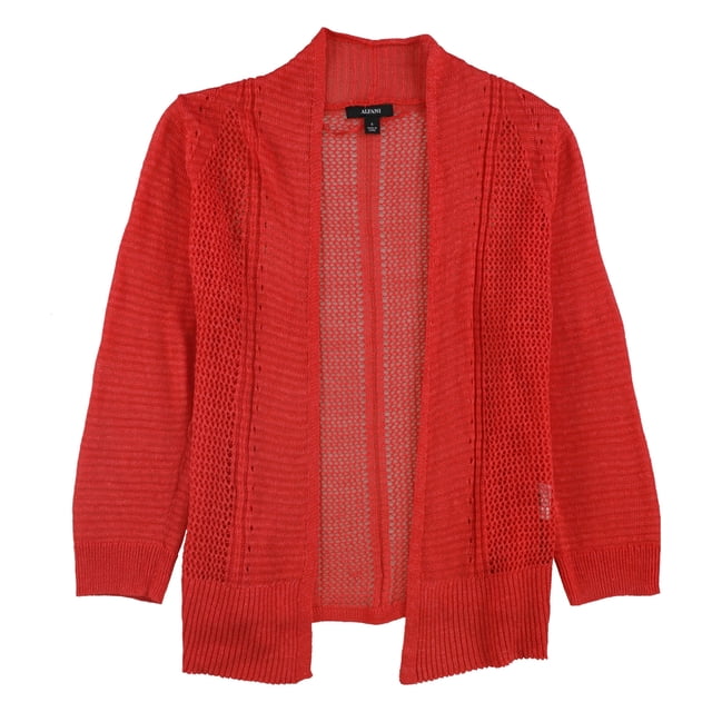 Alfani Womens Mixed Media Cardigan Sweater, Red, Large