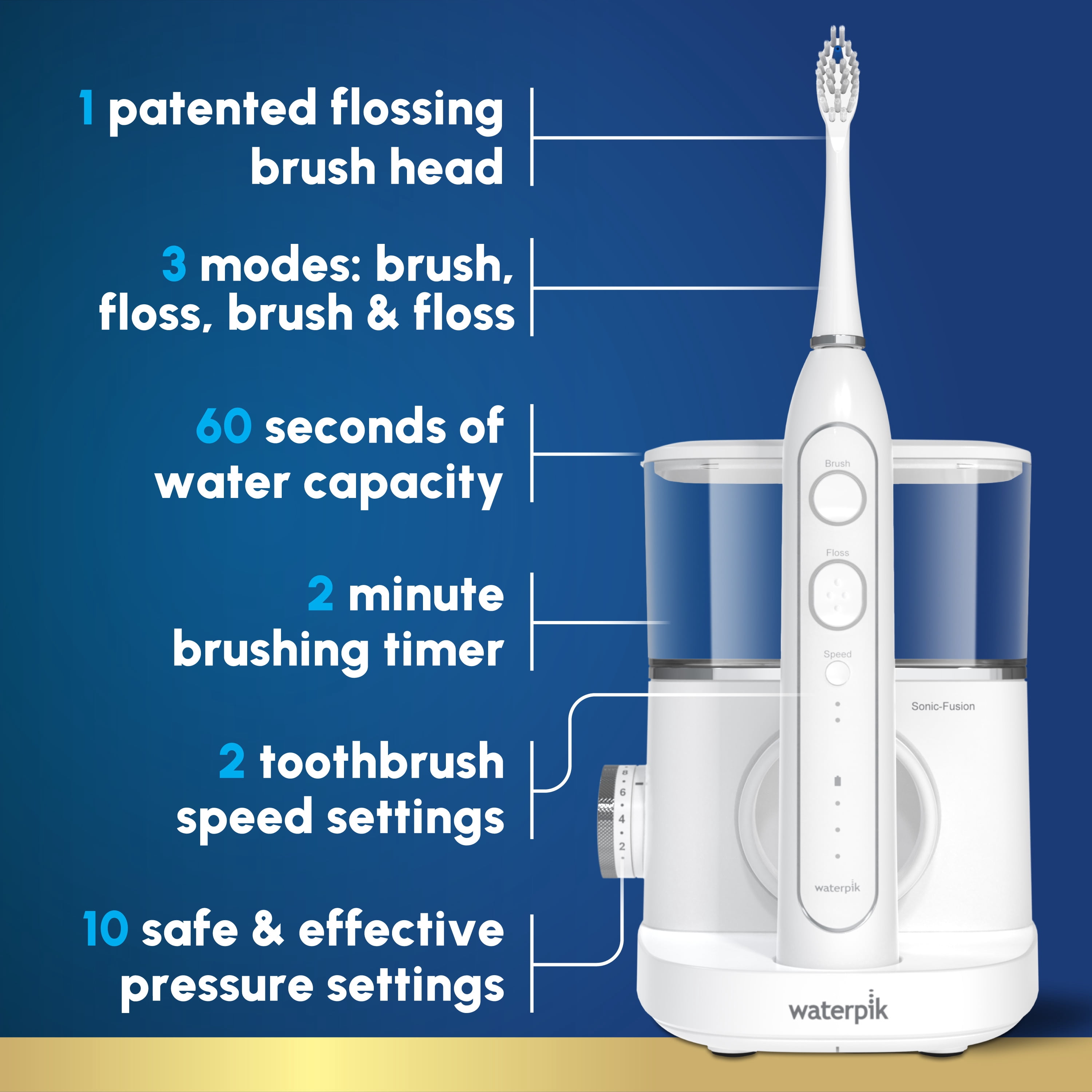 Waterpik Sonic-Fusion 2.0 Professional Flossing Electric Toothbrush with Water Flosser Combo In One, Full Size Brush Head, ADA Accepted, White SF-04W030-1