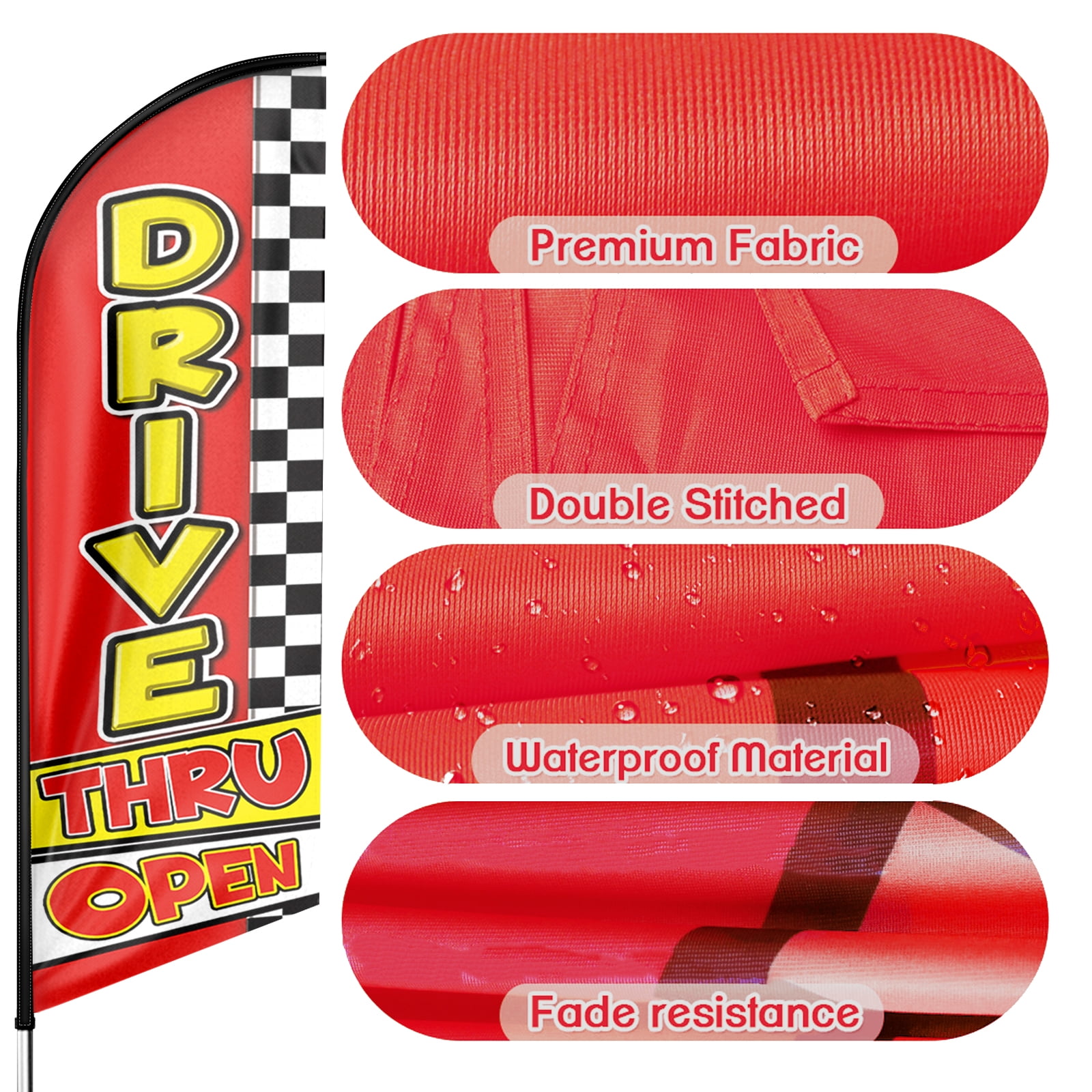 Drive Thru Open Sign Feather Flag,8FT Drive Thru Open outdoor advertising flag, Drive Thru Open Business Sign,Drive Thru Open Swooper Flag（FLAG ONLY）