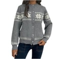thumbnail image 2 of Aobny Fall Womans Sweaters Gray Fair Isle Button Up Crew Neck Long Sleeve Graphic Cardigan Ladies Sweaters 2024, 2 of 6