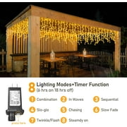 Rohatie Icicle Christmas Lights Outdoor,33 ft 400 LED Christmas Curtain String Lights with 8 Modes & Memory Timer Waterproof for Xmas Decorations,Warm White
