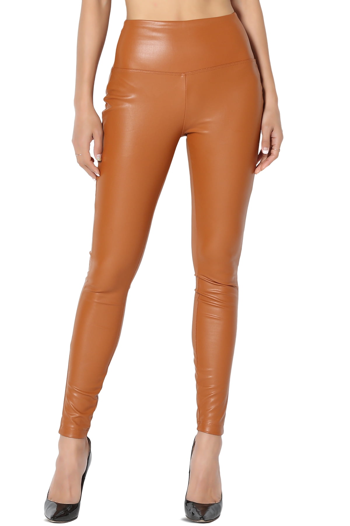 Themogan Women S Sexy Faux Leather Wide Band High Waist Leggings Tights Pants