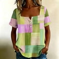 thumbnail image 2 of Enjoytime Womens Shirts Print Button Down Square Neck Short Sleeve Blouse Summer Casual Work Plus Size Tops, 2 of 8