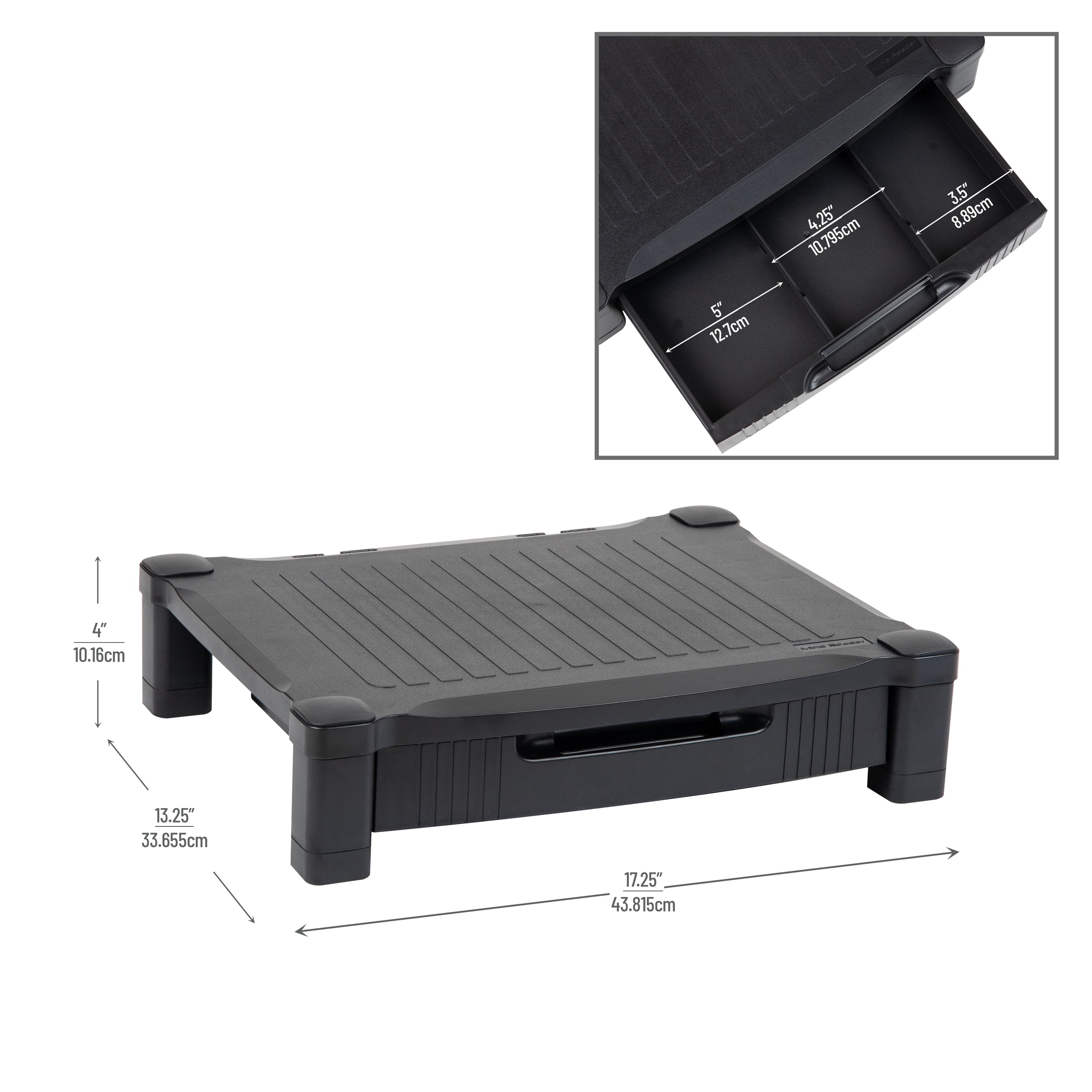 Mind Reader Monitor Stand, Storage Drawer, Desktop Organizer, Laptop Riser, Office, Black