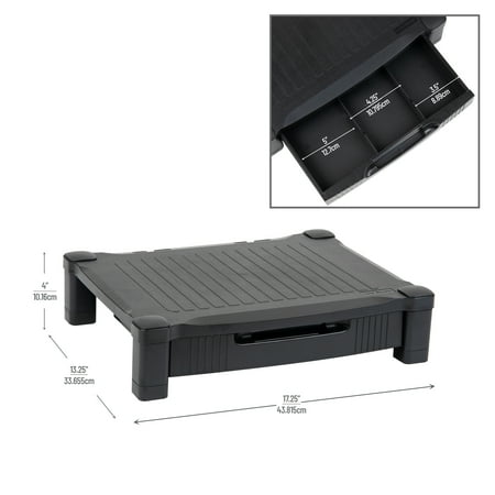 Mind Reader - Monitor Stand, Storage Drawer, Desktop Organizer, Laptop Riser, Office, 17.25"L x 13.25"W x 4"H - Black