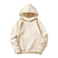 thumbnail image 4 of DJDLJWCJ Big Girls Long Sleeve Hoodie Solid Color Warm Pullover Sweatshirt Stretch Soft Comfy Hooded Sweatshirts Beige Size 2T, 4 of 9