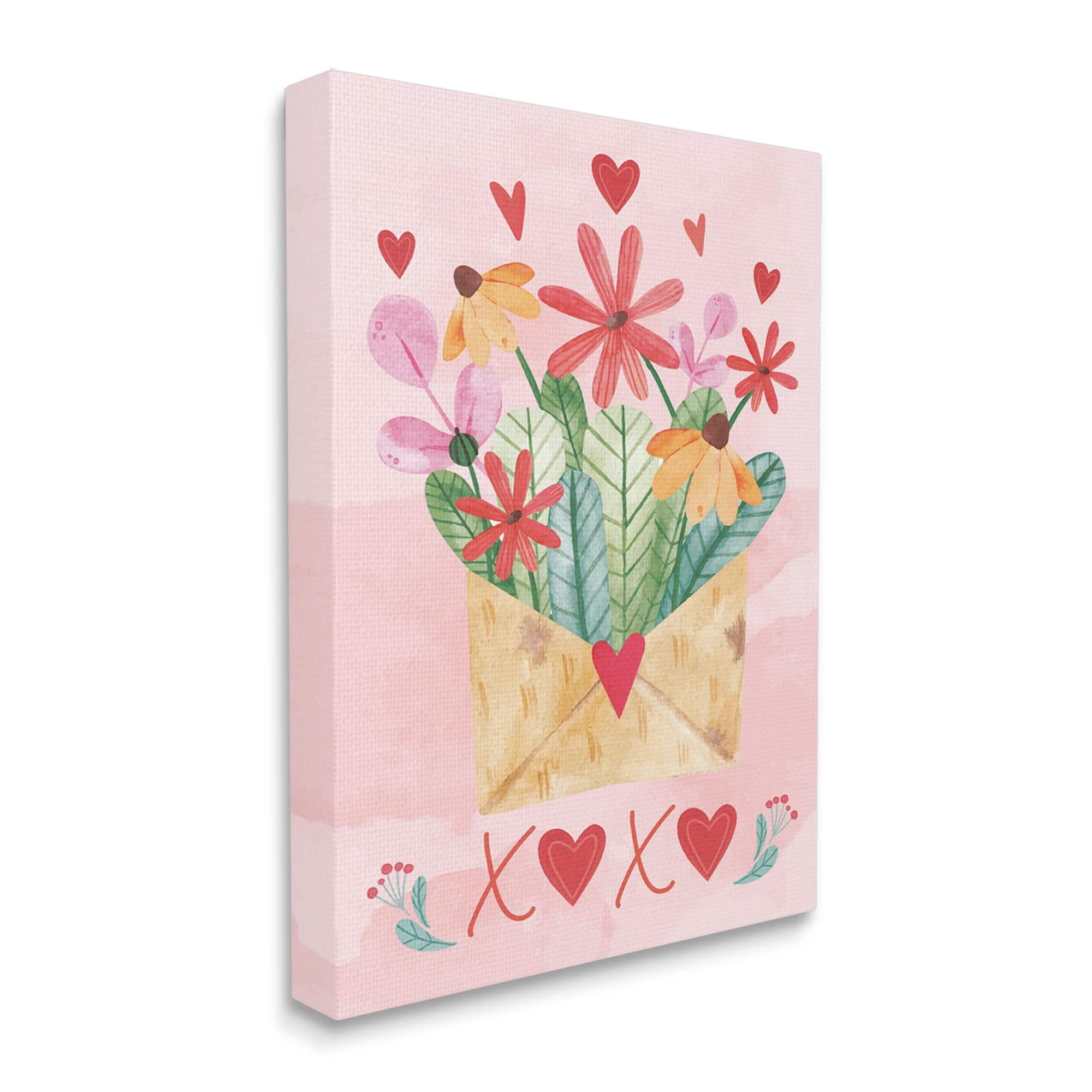 Stupell Xoxo Love Letter Floral Blooms Holiday Painting Gallery Wrapped Canvas Print Wall Art