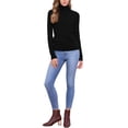thumbnail image 2 of Suéter de cuello alto Inspire Chic para mujer, blusa de punto acanalado de manga larga, XS, negro, 2 of 6