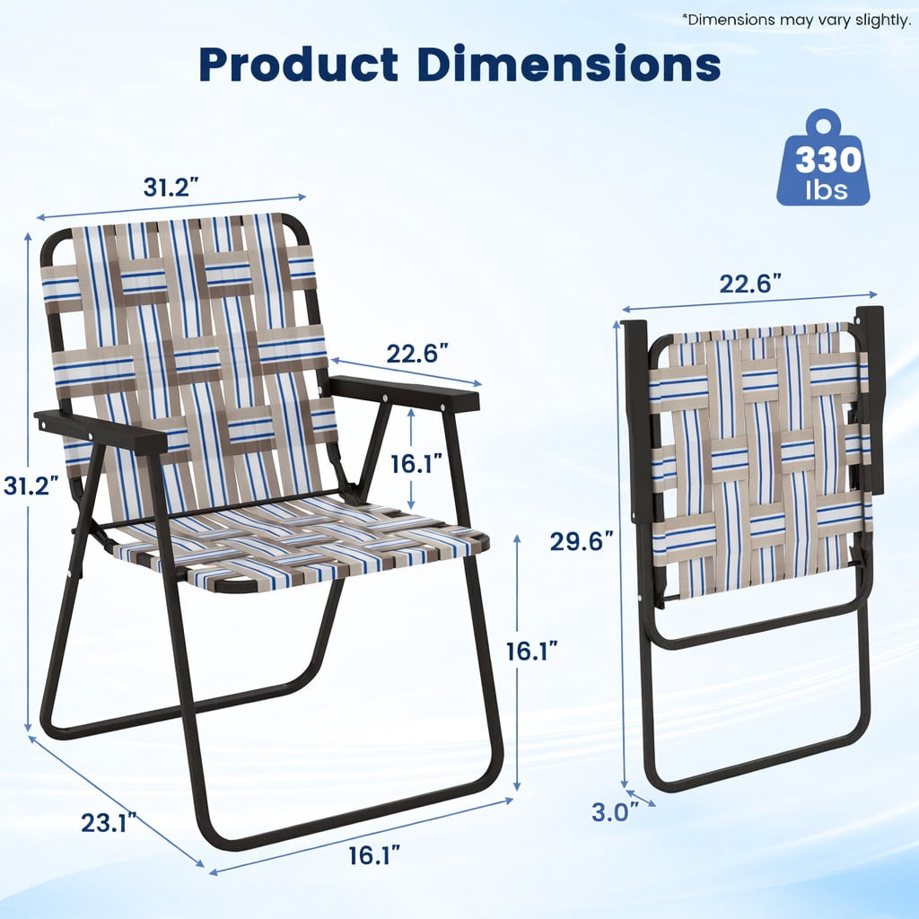 Hommoo 2-Pack Folding Beach Chair for Camping, Lawn & Outdoor Use, Heavy-Duty Steel Frame, Fade-Resistant PE Webbing, Lightweight & Portable, Coffee