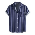thumbnail image 1 of BOBOGOJP Men's Shirts Striped Print Short Sleeve Button-Down Shirts,Navy M, 1 of 4