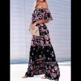 thumbnail image 4 of Vestido de Verano para Mujer, Estampado Floral, Hombros Descubiertos, Sin Mangas, Negro XL, 4 of 8
