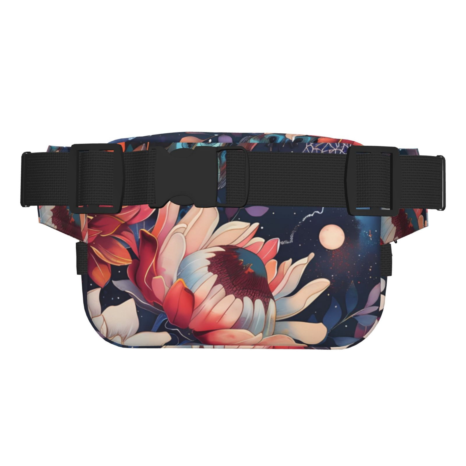 Picia Colorful Flower Peacock Print Square Double-Layer Waist Bag Mini Adjustable Waist Belt Bag Exercise Running Travel Hiking