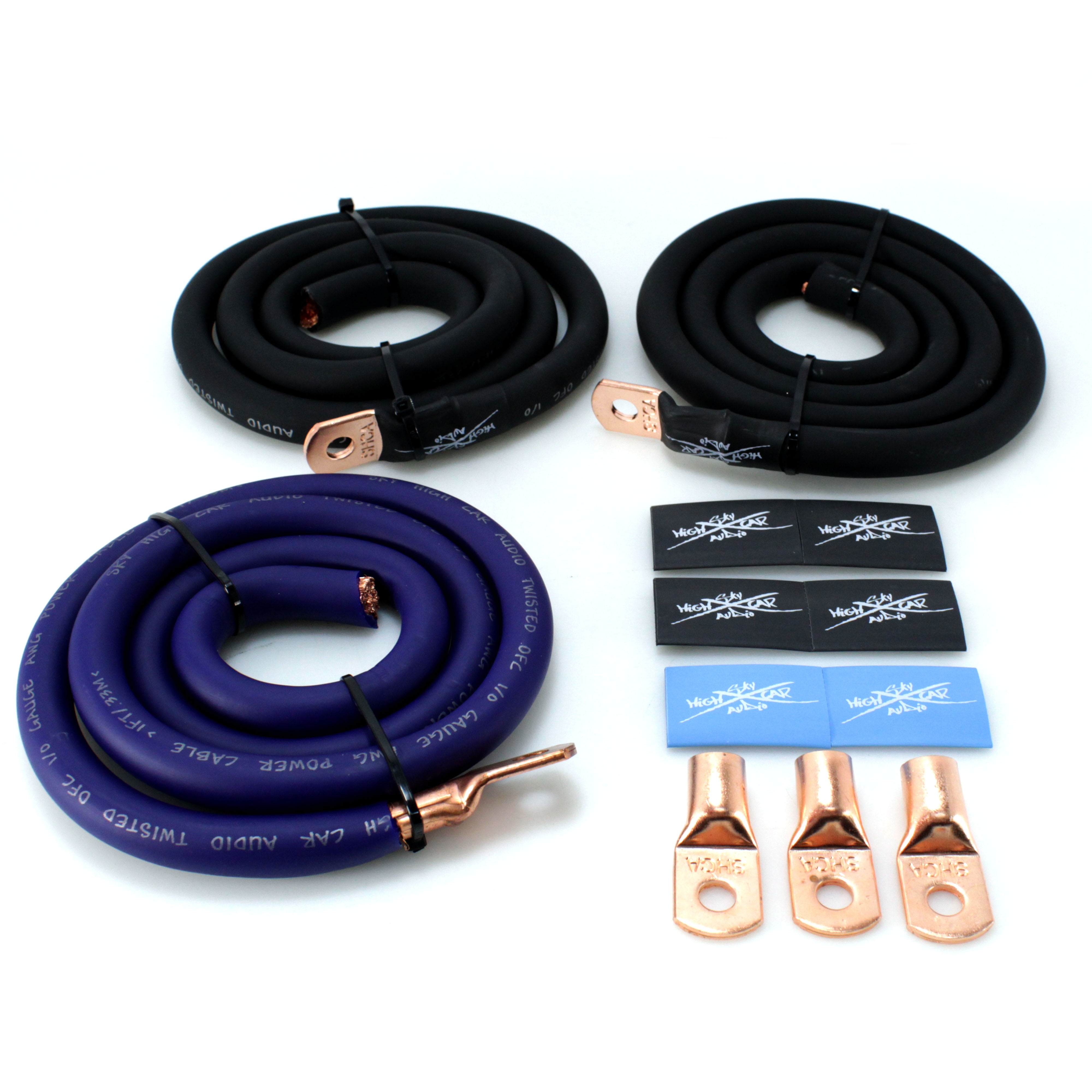 Sky High Car Audio BIG 3 Wiring Upgrade Kit OFC 0 Ga Blue Power Black