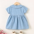 thumbnail image 6 of Fengqque Girls Peter Pan Collar Denim Dress Short Sleeves Bows Partial Front Buttons A-Line Casual Dress Light Blue 18-24 Months, 6 of 9