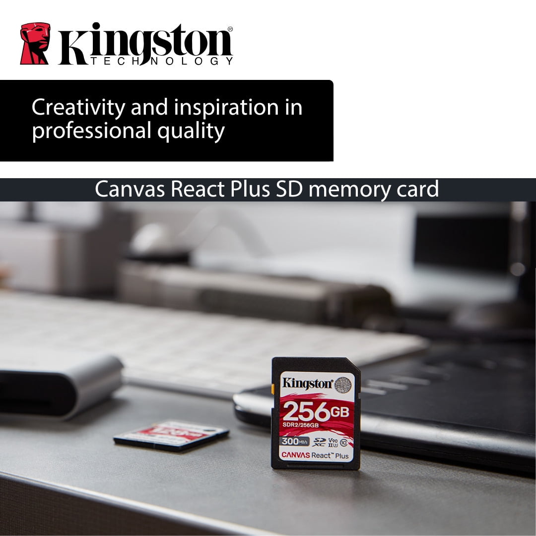 Kingston Canvas React Plus 64GB U3 V90 SD Card (2-Pack) Bundle with Focus All-In-One High Speed Card Reader (3 Items)