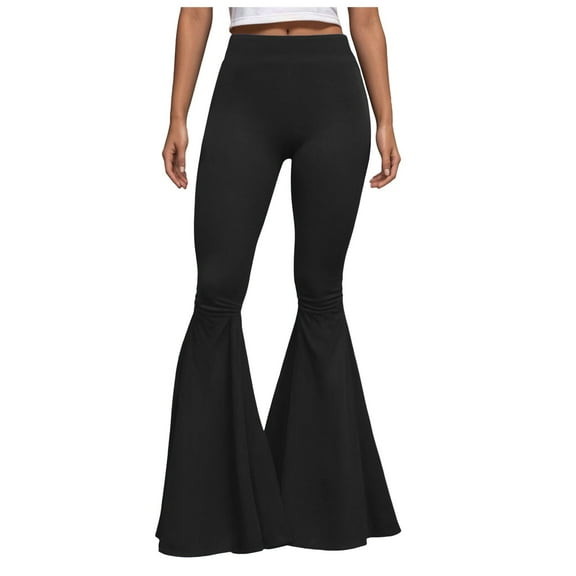 GEWSEY Women's Flared Pants High Waisted Yoga Leggings Stretchy Bell Buttom Wide Leg (Black, L)