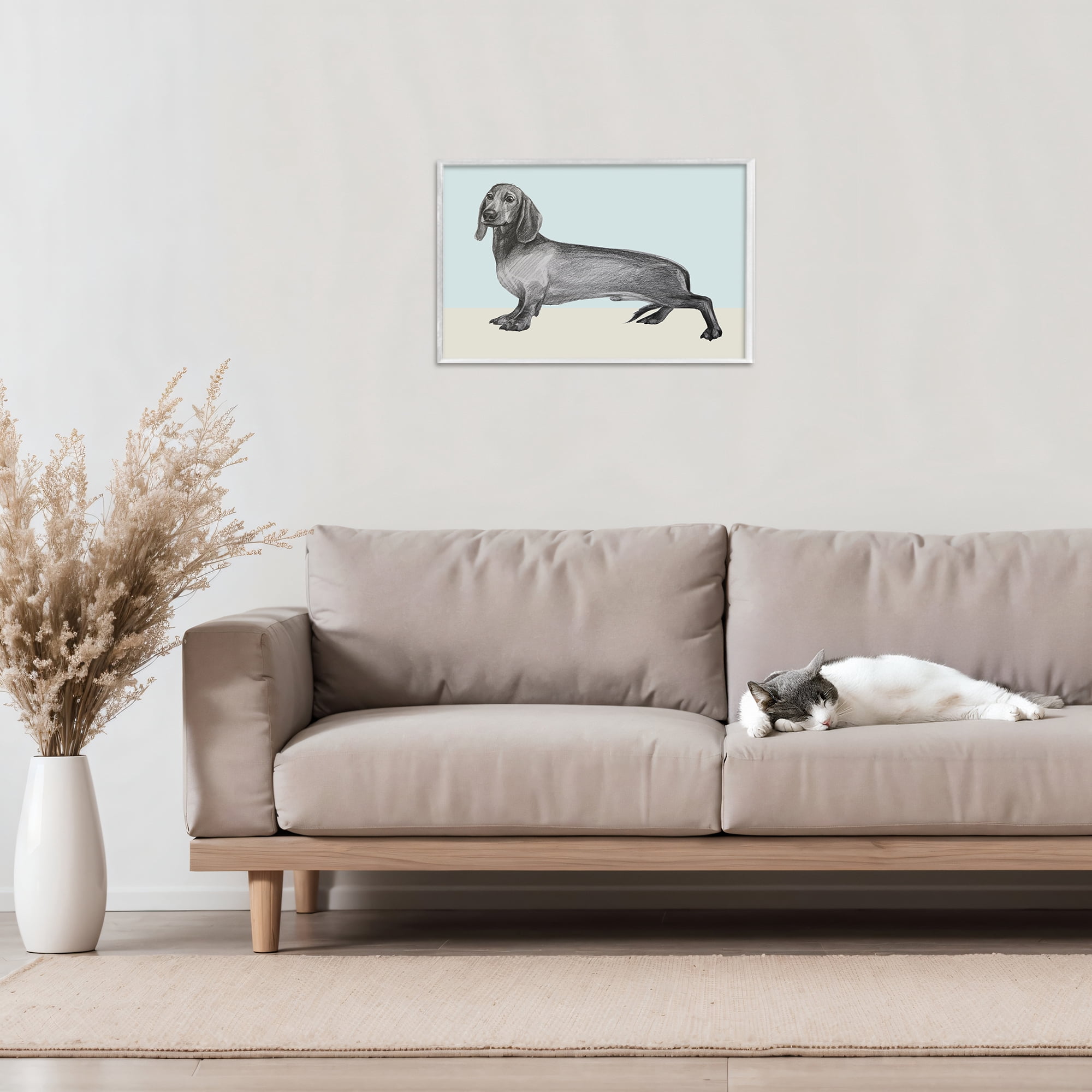 Stupell Industries Sketched Dachshund on Blue White Framed Giclee Art, design by Violeta Vollmer