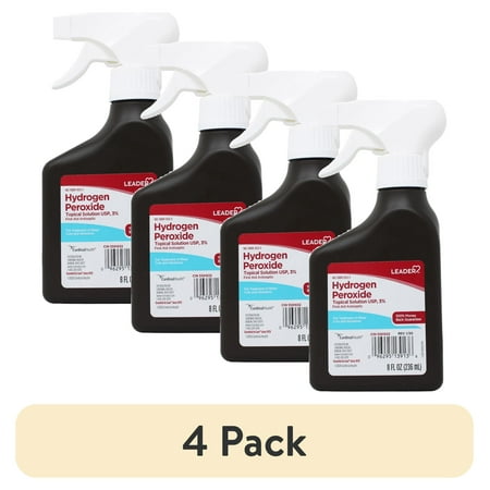 (4 pack) Leader Hydrogen Peroxide First Aid Antiseptic Topical Solution USP, 3% Spray Bottle 8 fl oz
