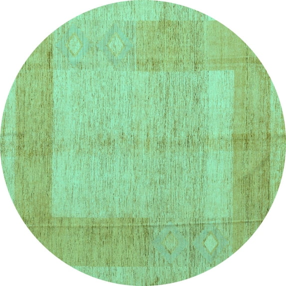 Ahgly Company Machine Washable Indoor Round Abstract Turquoise Blue Modern Area Rugs, 5' Round