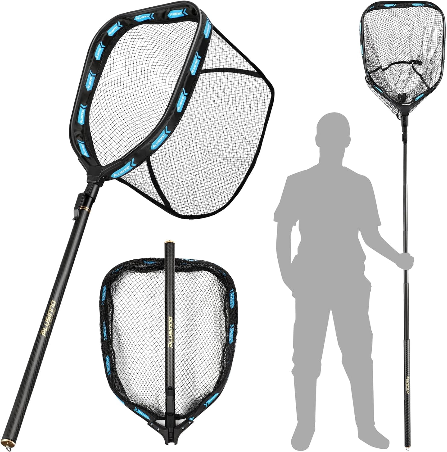 Floating Fishing Net with Telescoping Handle, Carbon Fiber Ultralight Long Fish Net, Collapsible Landing Net 6.56/7.86Ft, Fishing Gear Kayak Accessories for Bass Trout Salmon