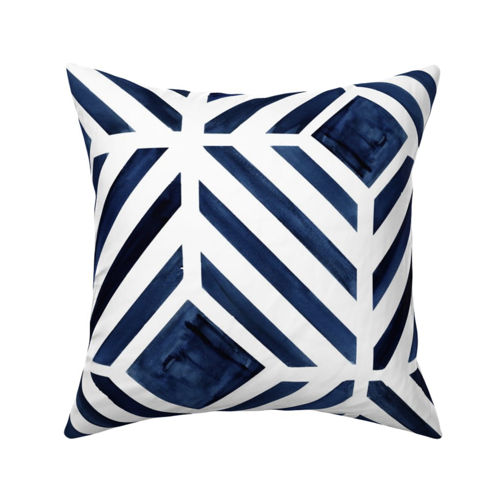 Abstract Vintage Geometric Blue Throw Pillow Cover w Optional Insert by Roostery