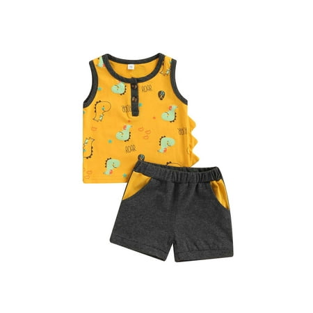 

Listenwind Toddler Baby Boy s Summer Two-Piece Suit Cartoon Dinosaur Print Sleeveless Tank Tops + Elastic Waist Shorts