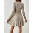 thumbnail image 2 of Women Long Sleeve Ribbed Knit Short Dresses Fall Winter V Neck Casual Swing A Line Sweater Dress Khaki XXL, 2 of 7