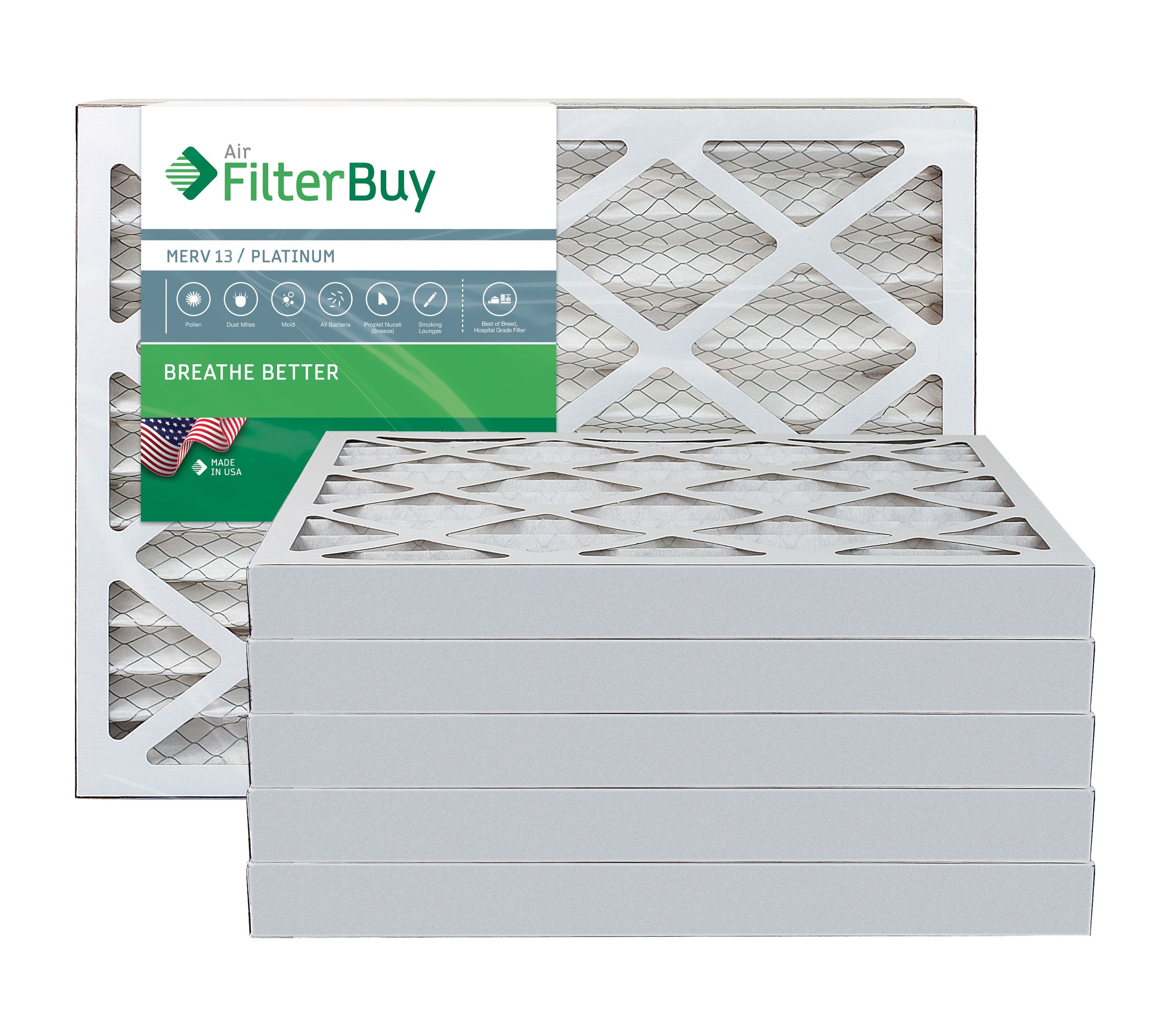 Platinum FilterBuy 16x25x1 MERV 13 Pleated AC Furnace Air Filter, Pack