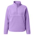 thumbnail image 6 of Womens Fuzzy Fleece Quarter Zip Pullover Sherpa Mockneck Sweatshirts Mock Neck Pullover Sweatshirts, Fluffy Sweatshirts with Zipper Pockets, Warm Fall Winter Jacket, Travel Purple XL, 6 of 8