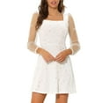 thumbnail image 1 of INSPIRE CHIC Robe en Velours pour Femme Col Carré Manches Bouffantes en Maille Étoile Robe de Soirée Bal TG Blanc, 1 of 6