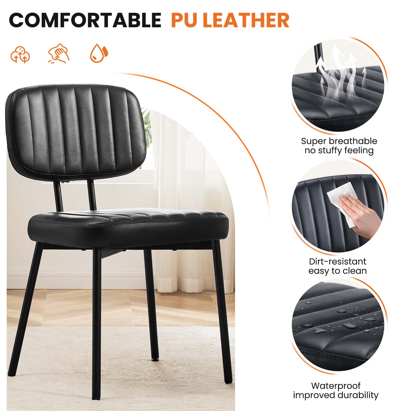 CONCETTA Mid-century Modern Dining Chairs, Kitchen Chairs Set of 4, Black