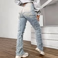 thumbnail image 4 of Hfolob Womens Jeans Women Denim Embroidered Straight Leg Pants Stretch Patch Denim Stacked Straight Leg Jeans For Women Classic, 4 of 6