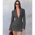 thumbnail image 6 of Women'S Knit Bodycon Dress Long Sleeve V Neck Bodycon Sheath Dress Elegant Party Mini Dress Gray M, 6 of 9