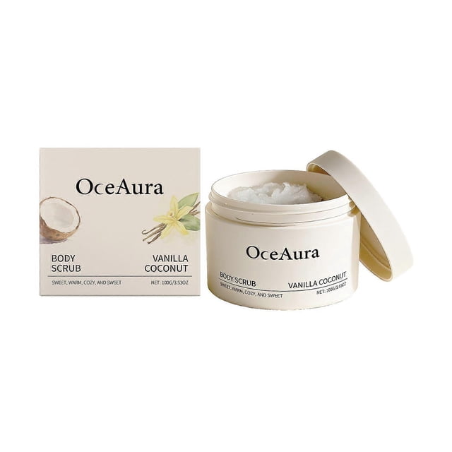 Organic Vanilla Coconut Body Scrub - Moisturizing Body & Foot Exfoliator for Dry and Sensitive Skin, Removes Dead Skin Cells & Reduces Ingrown Hair
