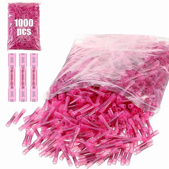 1000 Pcs Heat Shrink Butt Connectors, Marine Grade Insulated Crimp Wire Heat Shrink Wire Connectors, Suitable for Boats,1000 Pcs Heat Shrink Butt Connectors,Rose Red