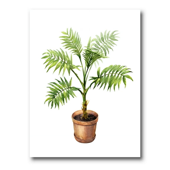 Palm Plant In Clay Flowerpot 8 in x 12 in Painting Canvas Art Print, by Designart
