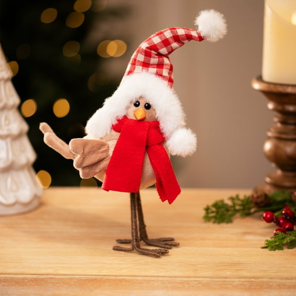 Northlight Standing Bird with Scarf and Plaid Hat Christmas Figure - 10" - Beige