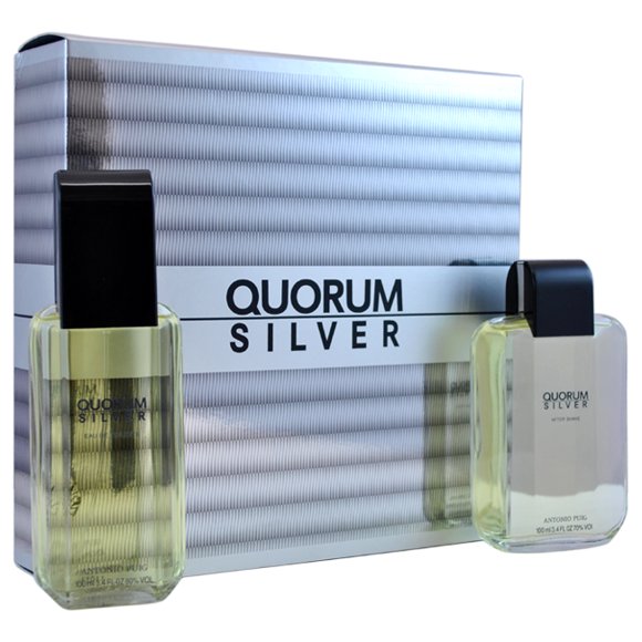 Quorum Silver by Antonio Puig for Men - 2 Pc Gift Set 3.4oz EDT Spray, 3.4oz After Shave Lotion