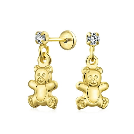 Teddy Bear Enamel Earrings - Teddy Bear Stuffed Animal Lover Cubic Zirconia Dangle Earrings For Teen CZ Stud 18K Gold Plated Brass