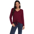 thumbnail image 2 of Asklazy Women's Ribbed Knit V-Neck Tie Front Long Sleeve Slim Fit Casual Tunic Tops,US Size,Wine Red,2XL, 2 of 9
