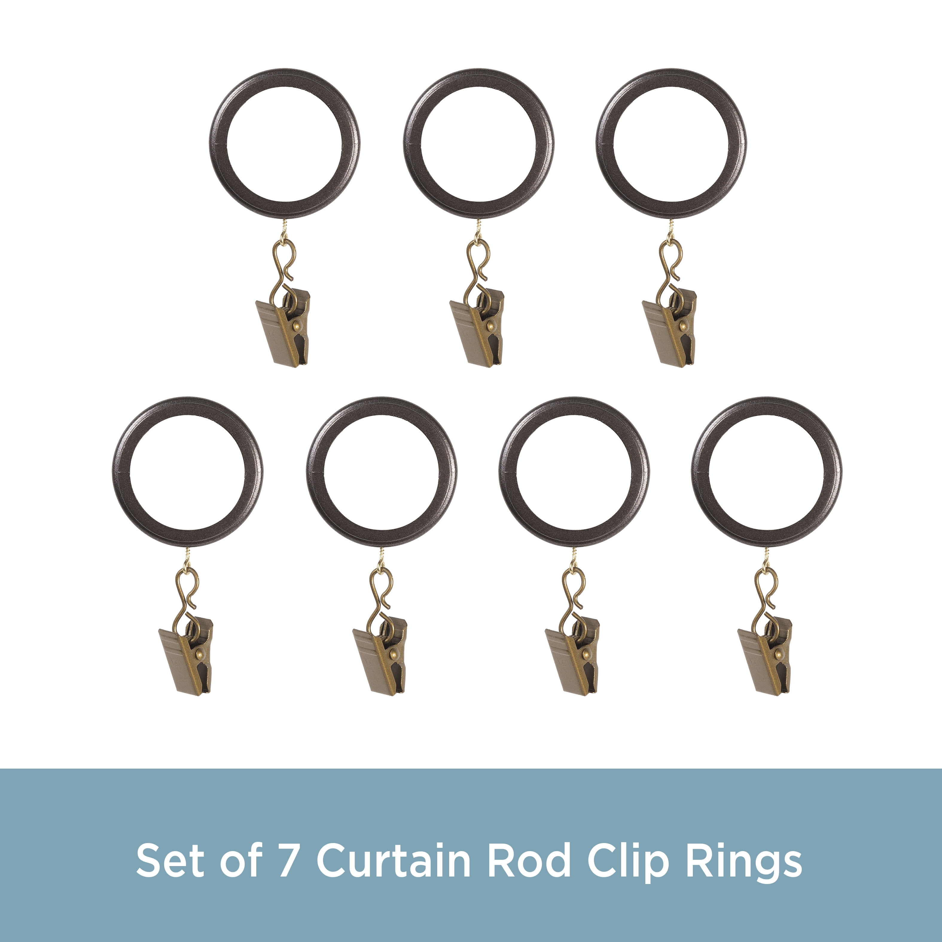 Kenney Ribbed Clip Rings for 1-1/4" Diameter Curtain Rods, Bronze, 7-Pack