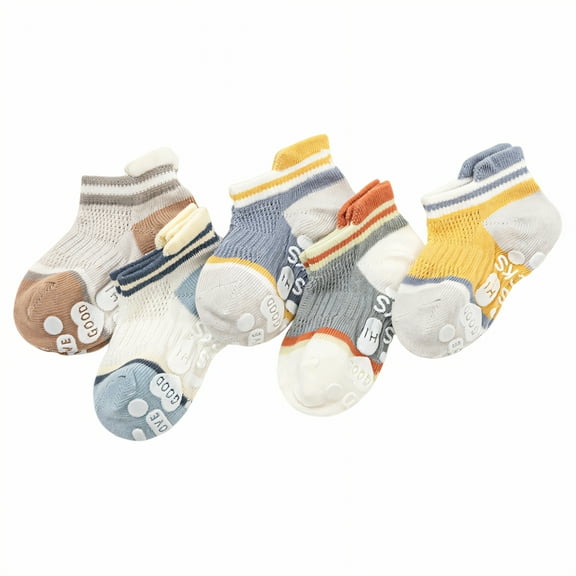 TELOLY 5Pairs Baby Socks 0-6 Months,3-5 Years Old Baby Socks 12-18 Months,Mid-Calf Silicone Baby Socks 6-12 Months,Color Mixing1,M