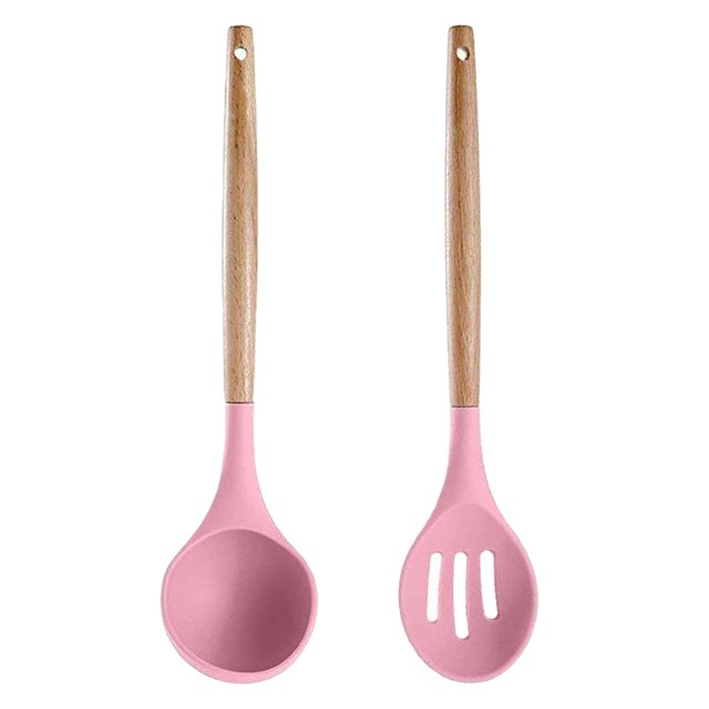 Utensilios de cocina del silicón de la cocina, sistema del utensilio de cocina de 2 piezas, utensilios de cocina de madera fáciles de limpiar