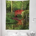 thumbnail image 1 of Lake Tapestry, Red Chinese Bridge in a Forest of Green Tree Leaves Reflection on River Nature Scene, Fabric Wall Hanging Decor for Bedroom Living Room Dorm, 5 Sizes, Red Green, by Ambesonne, 1 of 1