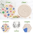 thumbnail image 4 of Yayeee 6 PCS Drink Coasters with Holder Set Woven Absorbent Round Tabletop Hot Pad, Blue Retro Triangles, 4 of 7