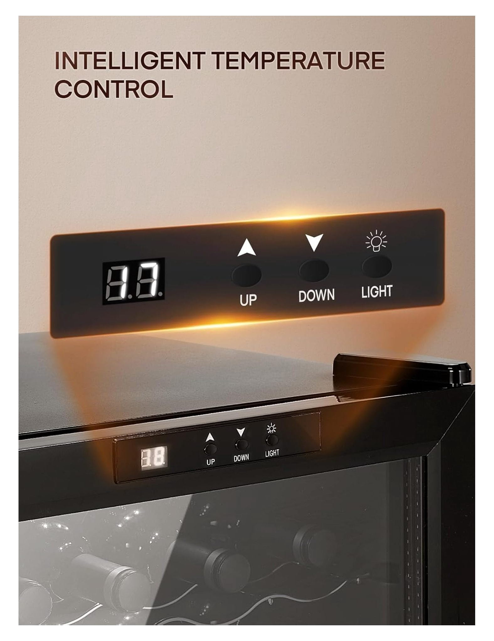 8 Bottles Wine Cooler Refrigerator, Wine Fridge with Double Glass Doors, LED Light, Digital Temperature Control, Wine Cellar for Bar, Home, Office