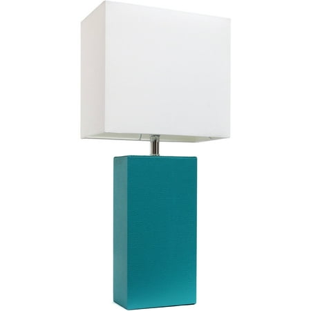 Elegant Designs Modern Leather Table Lamp with White Fabric Shade