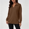 thumbnail image 5 of Dolkfu Brown going out tops Retro V-Neck Long Sleeve Sweatshirt Relaxed Fit Romance Solid Modern Sweatshirts & Hoodies Coffee,L, 5 of 7